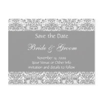 Silver and White Personalized Damask Save the Date