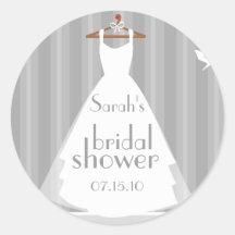 Silver and White Wedding Dress Bridal Shower Sticker