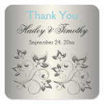Silver, Aqua, Black Floral Thank You Sticker