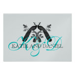 Silver Aqua Peacock Wedding RSVP Card Invites