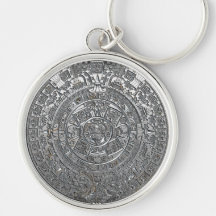Silver Aztec Calendar Key Chain