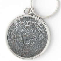 Silver Aztec Calendar Key Chain