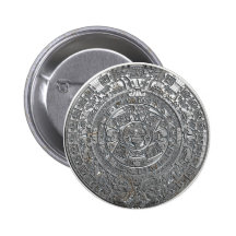 Silver Aztec Calendar Pinback Buttons