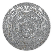Silver Aztec Calendar Round Stickers