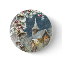 Silver Bells and Church Vintage Christmas Pinback Button