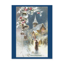 Silver Bells and Church Vintage Christmas Post Cards