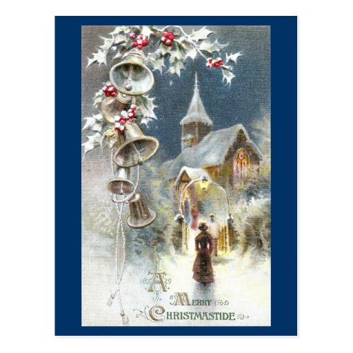 Silver Bells and Church Vintage Christmas Post Cards