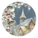 Silver Bells and Church Vintage Christmas Round Sticker