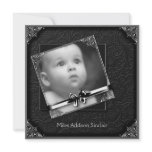 Silver Black Boys Photo Birth Announcement