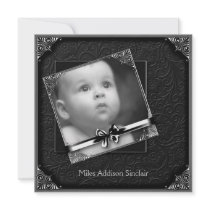 Silver Black Boys Photo Birth Announcement