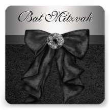 Silver Black Damask Bat Mitzvah Invitations