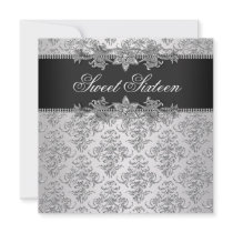 Silver Black Damask Black White Sweet 16 Birthday