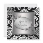 Silver Black Damask Party Invitation