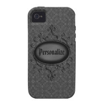 Silver & Black Damask Personalized iPhone 4 Case