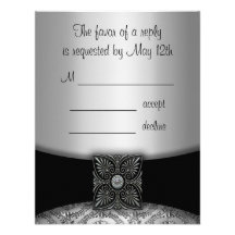 Silver & Black Damask RSVP Cards Custom Invitations