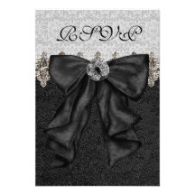 Silver Black Damask RSVP Personalized Invite