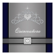 Silver Black Diamond Heart Tiara Quinceanera Custom Announcement