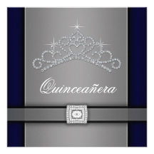 Silver Black Diamond Tiara Quinceanera Custom Announcement