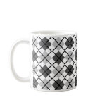 Silver, Black, Grey on White Argyle Print Mug