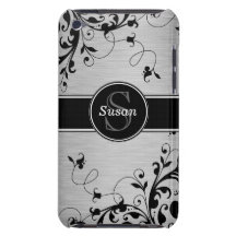 SILVER BLACK SWIRLS YOUR MONOGRAM iPod TOUCH CASE