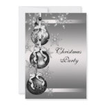 Silver Black White Snowflakes Christmas Party Custom Invitation