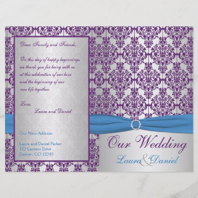 Silver Blue and Purple Damask Wedding Program Flyers by NiteOwlStudio