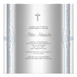 Silver Blue Baby Boy Christening Announcements