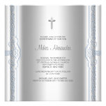 Silver Blue Baby Boy Christening Custom Announcements