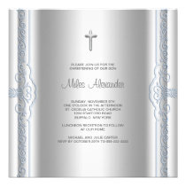Silver Blue Baby Boy Christening invitations