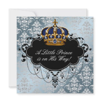 Silver Blue Black Prince Baby Boy Shower Custom Announcements