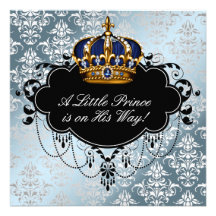Silver Blue Black Prince Baby Boy Shower Custom Announcements
