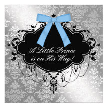 Silver Blue Black Prince Baby Boy Shower Invite