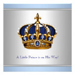 Silver Blue Crown Prince Baby Boy Shower Personalized Invite