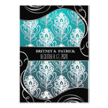 Silver & Blue Peacock Feather Wedding Invitations