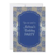 Silver Blue Pisces Fish Birthday Party Invitations