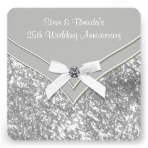 Silver Bow 25th Wedding Anniversary Party Custom Announcement