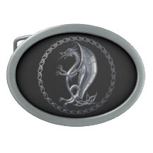 Silver Celtic Dragon Oval Belt Buckles
