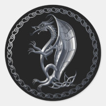 Silver Celtic Dragon Round Stickers