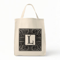 Silver Celtic "L" Monogram Tote Bag