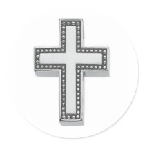 Silver Christian Cross/Easter Round Stickers