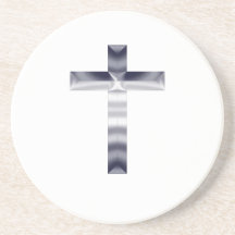 Silver Cross on White Background Beverage Coasters