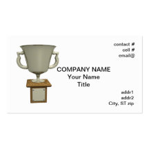 silver cup trophy on wood base business card template