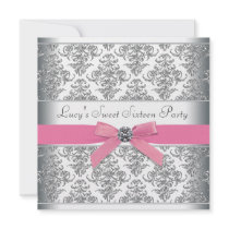 Silver Damask Pink Sweet Sixteen Birthday Party