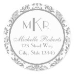 Silver Damask Round Return Address Label stickers