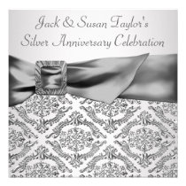 Silver Damask Silver 25th Anniversary Party invitations