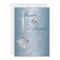 Silver Diamond Snowflake Teal Foil Invitation