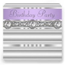 Silver Diamonds Lavender Purple Birthday Party Announcement