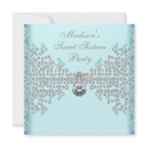 Silver Diamonds Teal Blue Sweet 16 Birthday Party