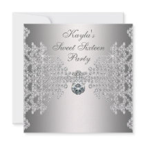 Silver Diamonds White Sweet Sixteen Birthday Party Invite