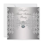 Silver Diamonds White Sweet Sixteen Birthday Party Invite